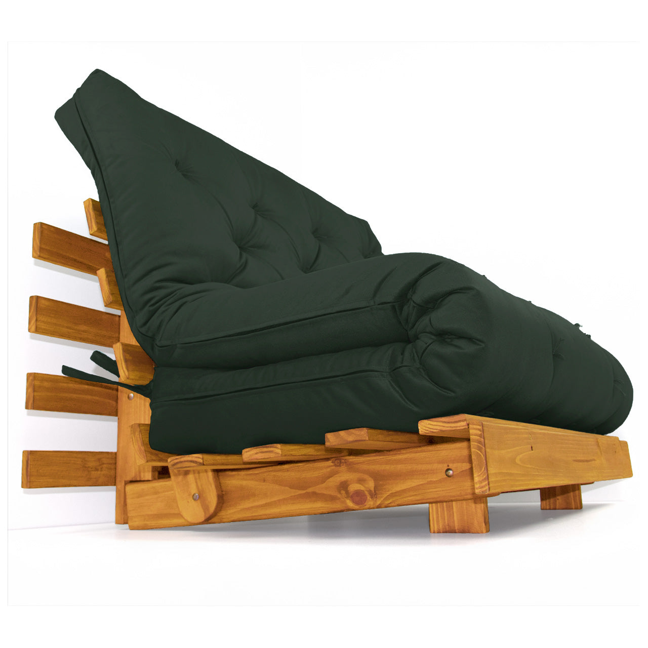 Sofá Cama Casal Futon Tokio D33 Madeira Maciça Cor Mel - Verde Militar