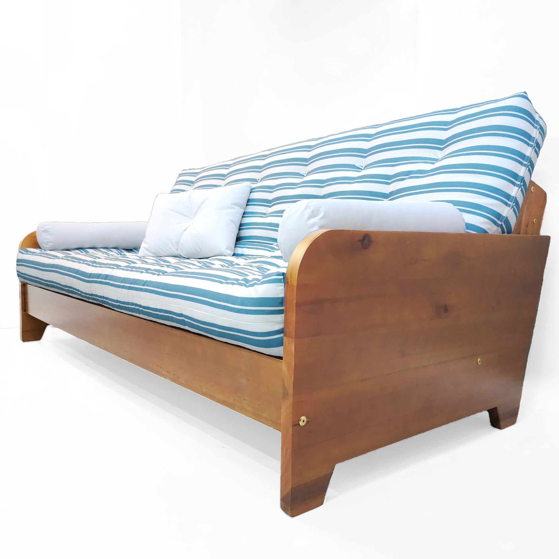 Sofá Cama New Paris II Acquablock em Madeira Maciça Natural - Listrado Azul