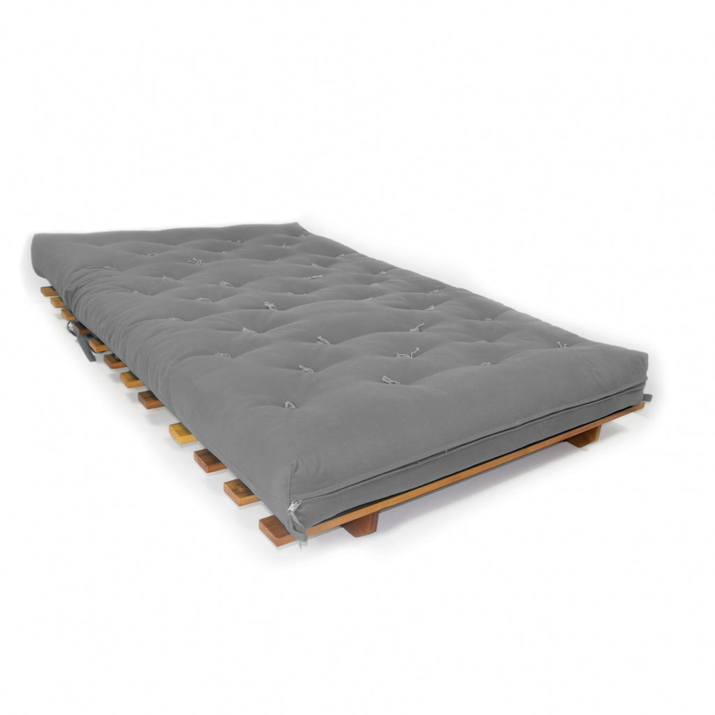 Sofá Cama Casal Futon Oriental Madeira Nobre Natural Cinza