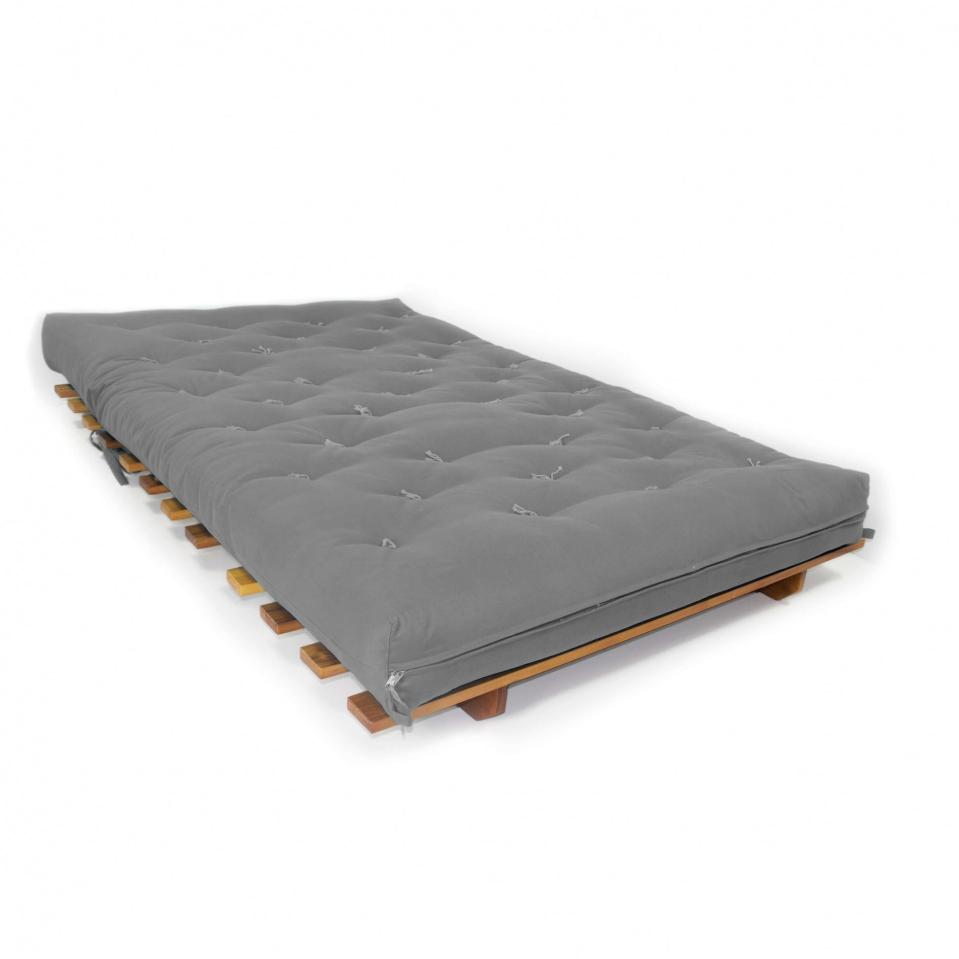Sofá Cama Casal Futon Oriental Madeira Nobre Natural Cinza