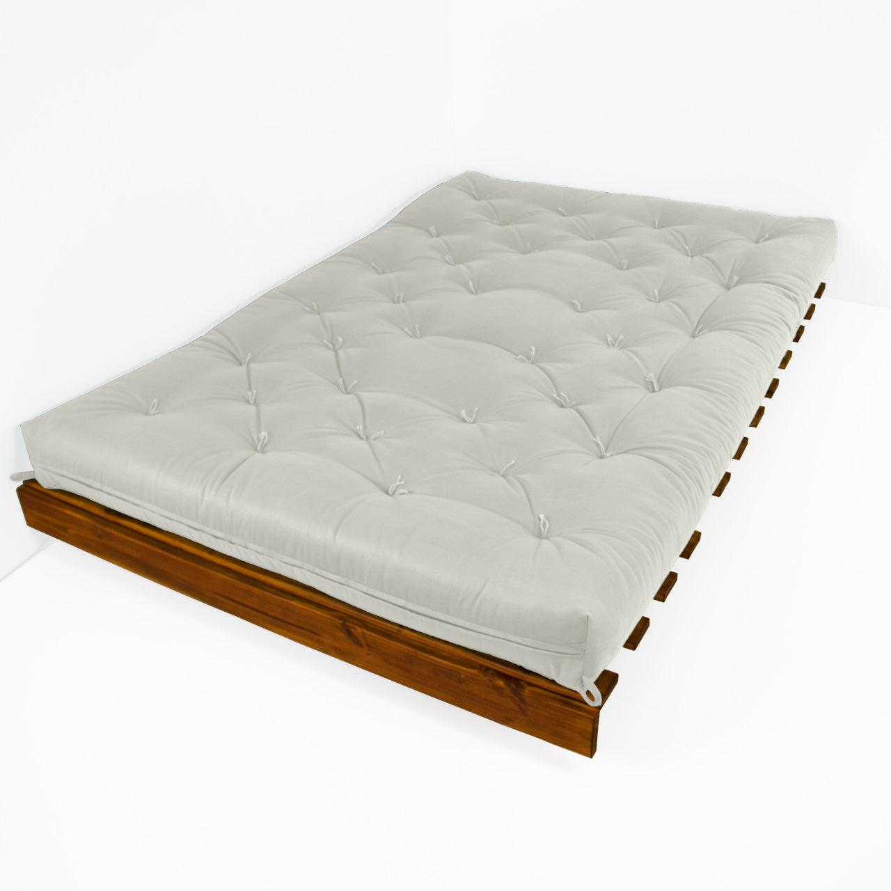 Sofá Cama Casal Futon Tokio D33 Madeira Cor Imbuia Acquablock - Branco Off