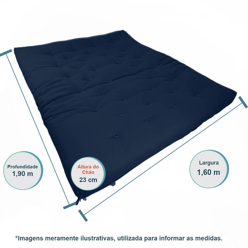 Sofa Cama Futon Oriental King D33 Madeira Pinus Acquablock Azul Royal