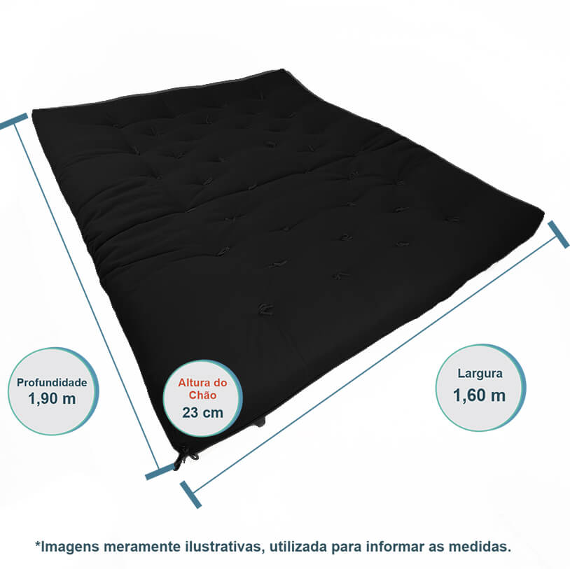Sofa Cama Futon Oriental King D33 Madeira Pinus Acquablock Preto