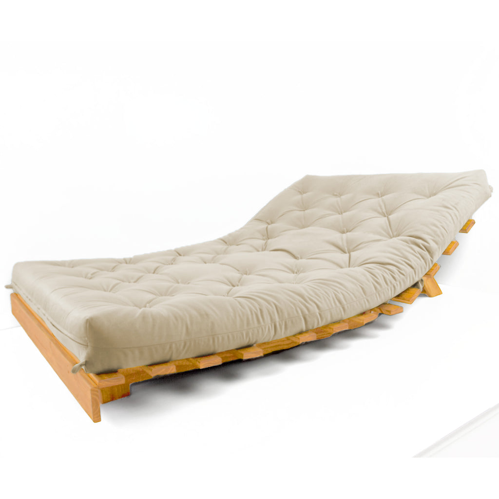 Sofá Cama Casal Futon Tokio Madeira Cor Mel Sarja Bege