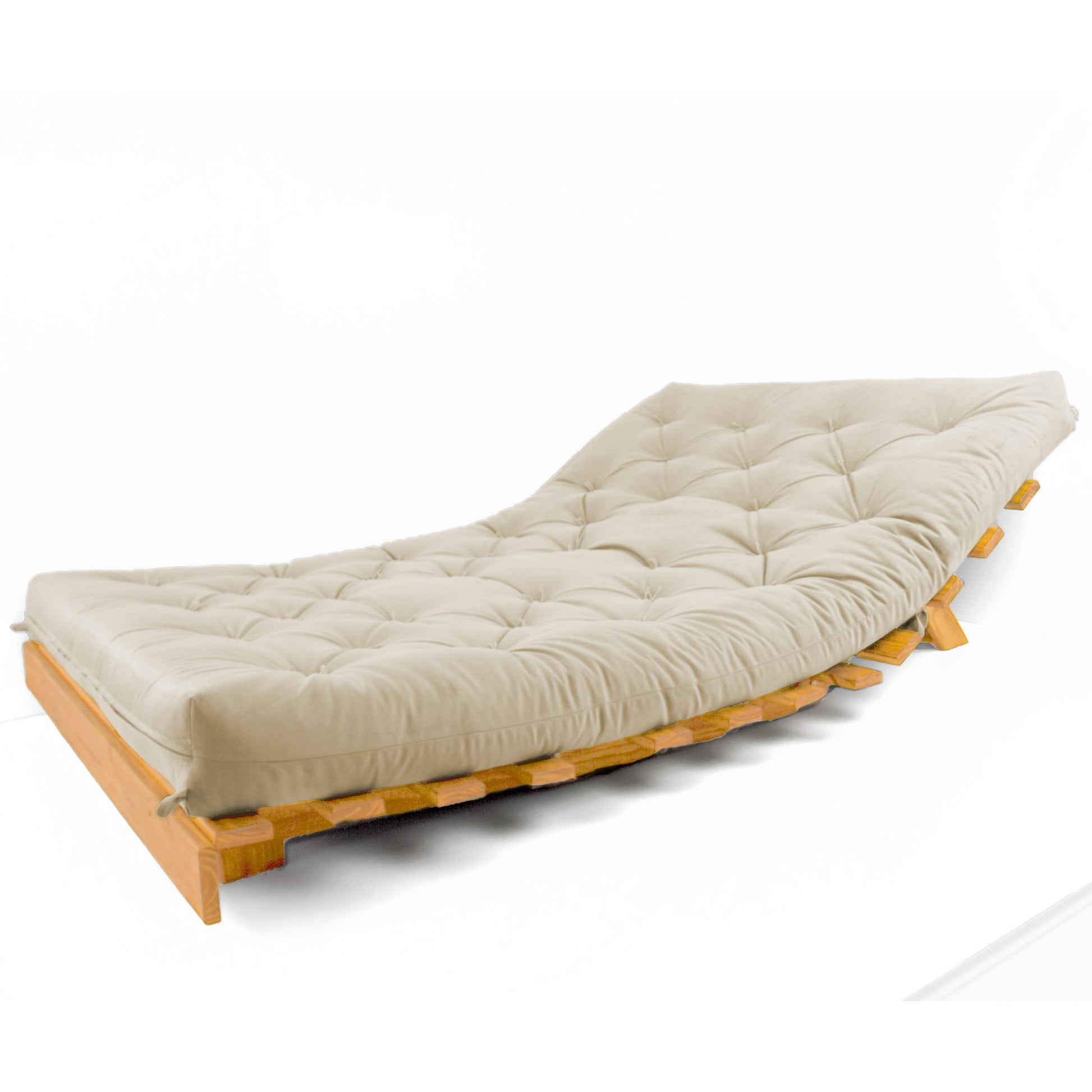 Sofá Cama Casal Futon Tokio Madeira Cor Mel Sarja Bege
