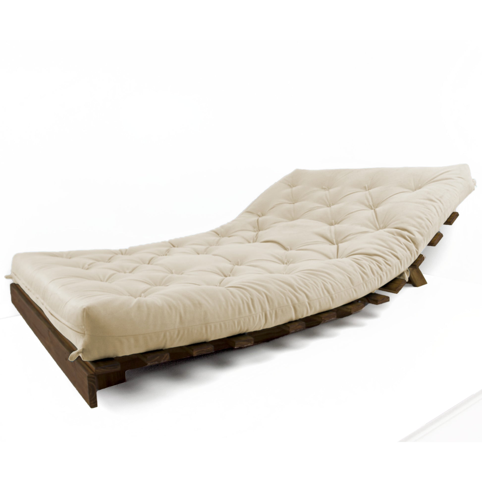 Sofá Cama Casal Futon Tokio D33 Madeira Maciça Cor Imbuia - Bege Claro