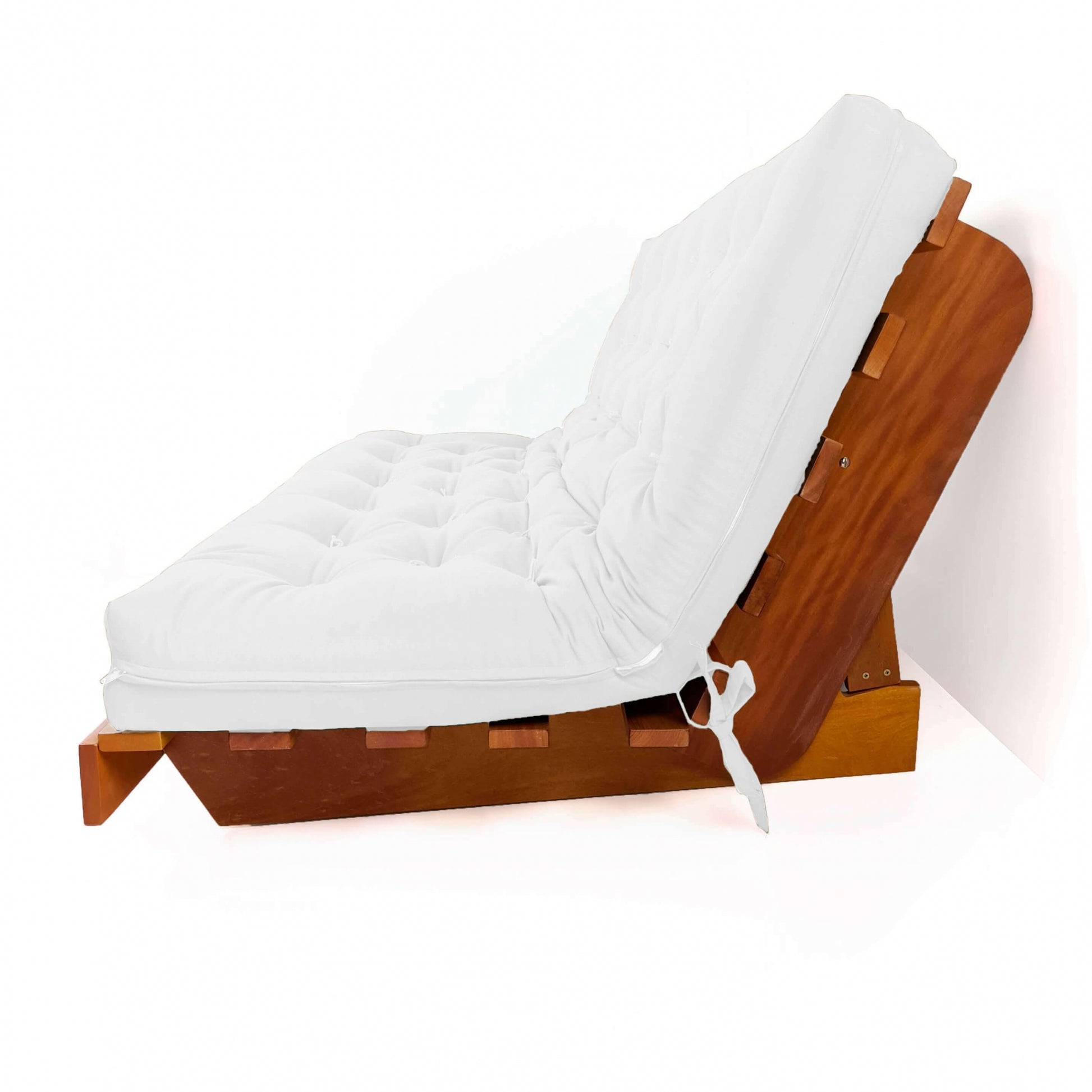 Sofá Cama Futon L Acquablock Branco Off em Madeira Nobre  Maciça