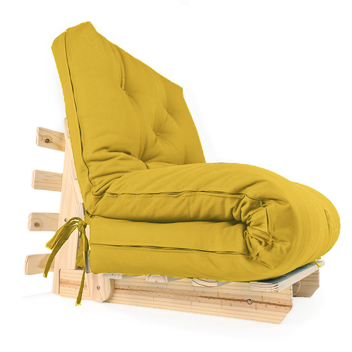 Sofa Cama Solteiro Futon Dobrável - Madeira Natural Acquablock Amarelo