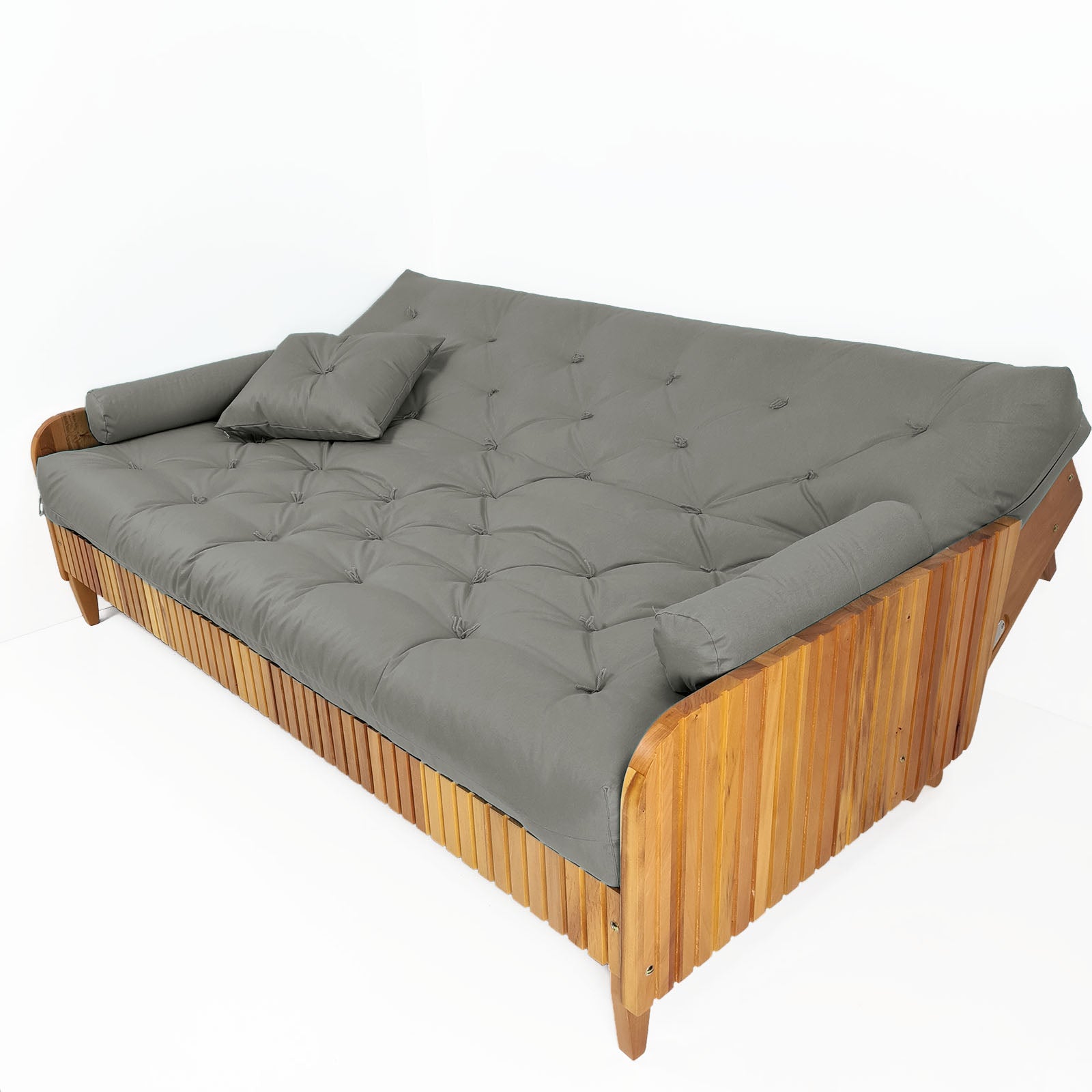 Sofá Cama Paris Ripado Sarja Madeira Nobre - Cinza