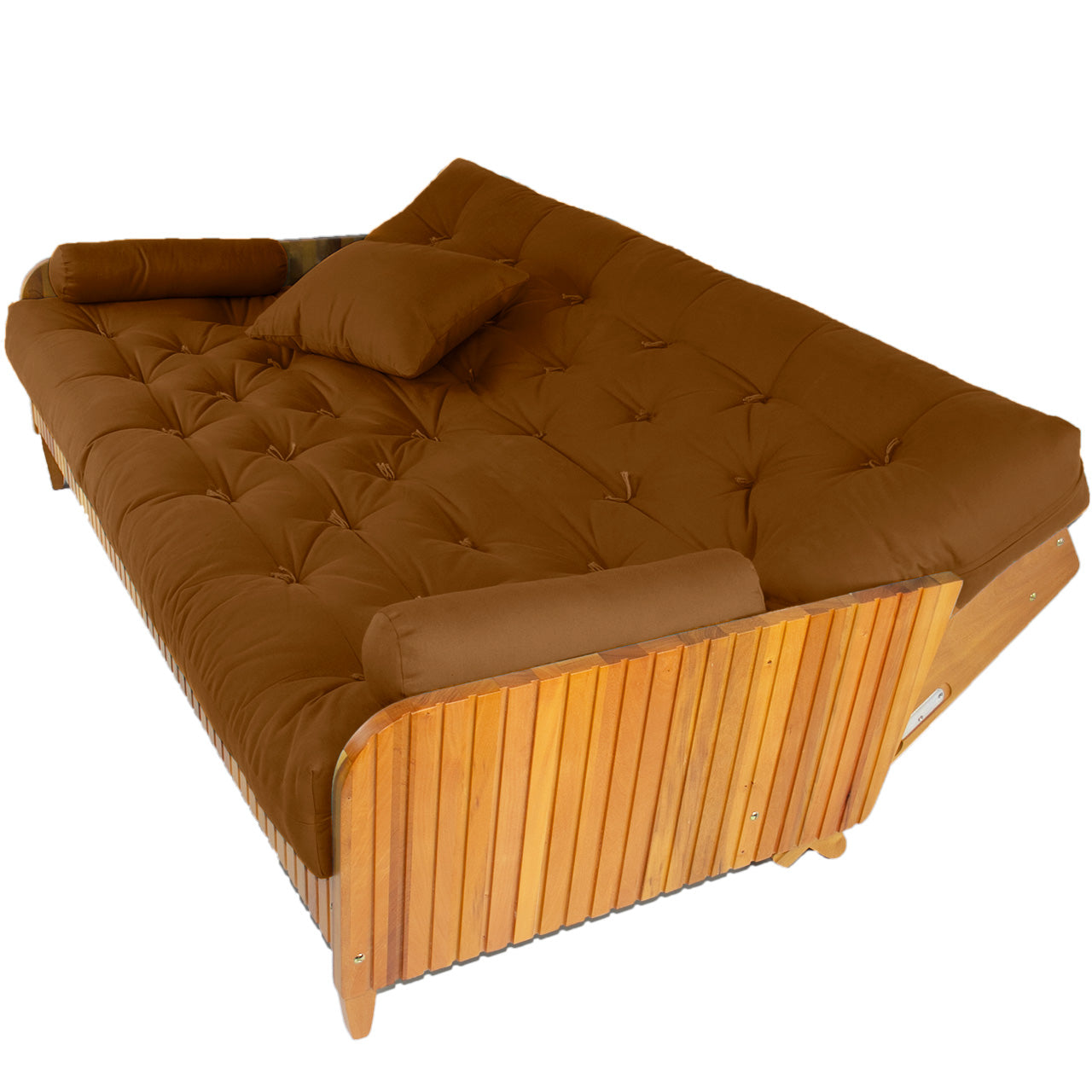 Sofá Cama Paris Ripado Sarja Madeira Nobre - Caramelo