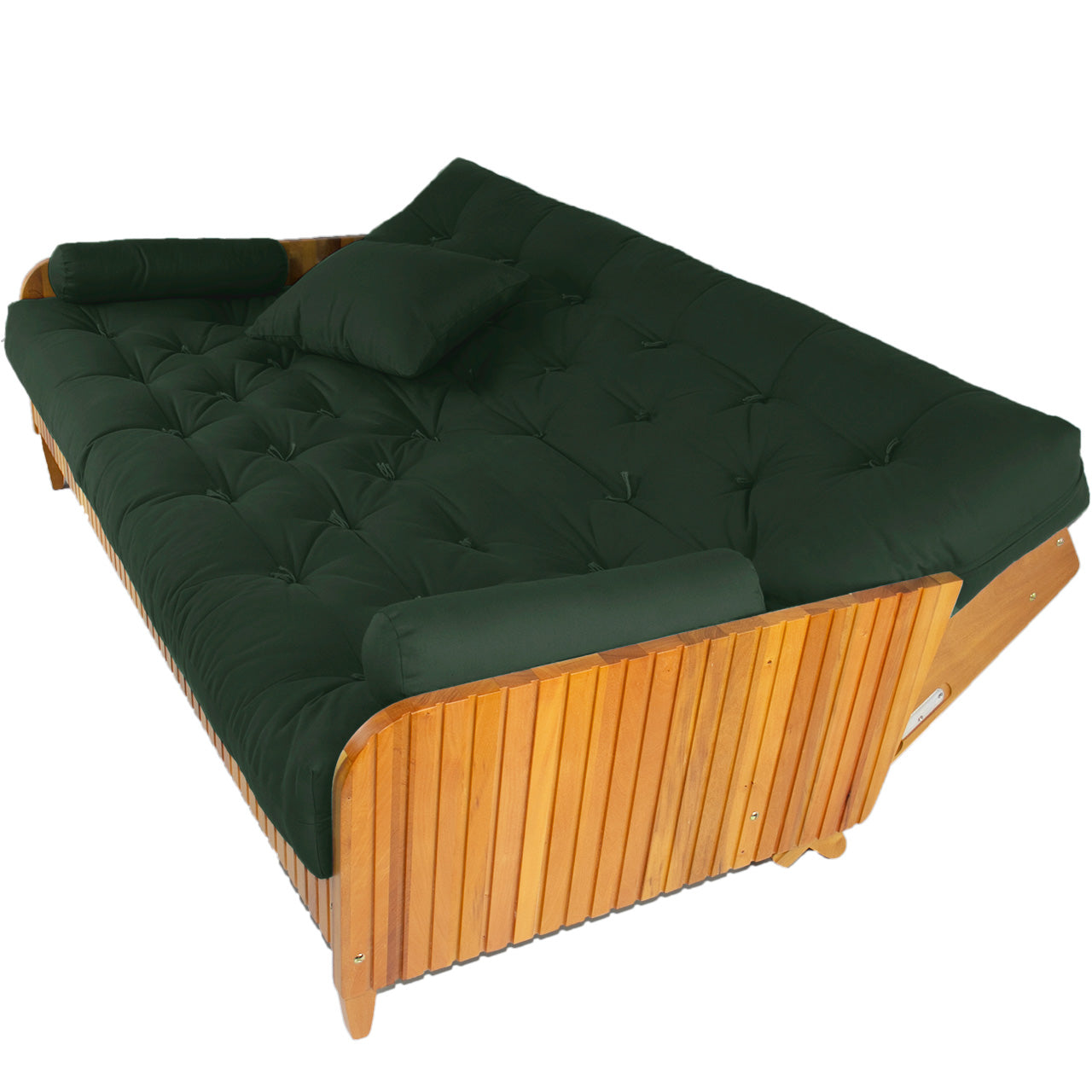 Sofá Cama Paris Ripado Sarja Madeira Nobre - Verde Militar