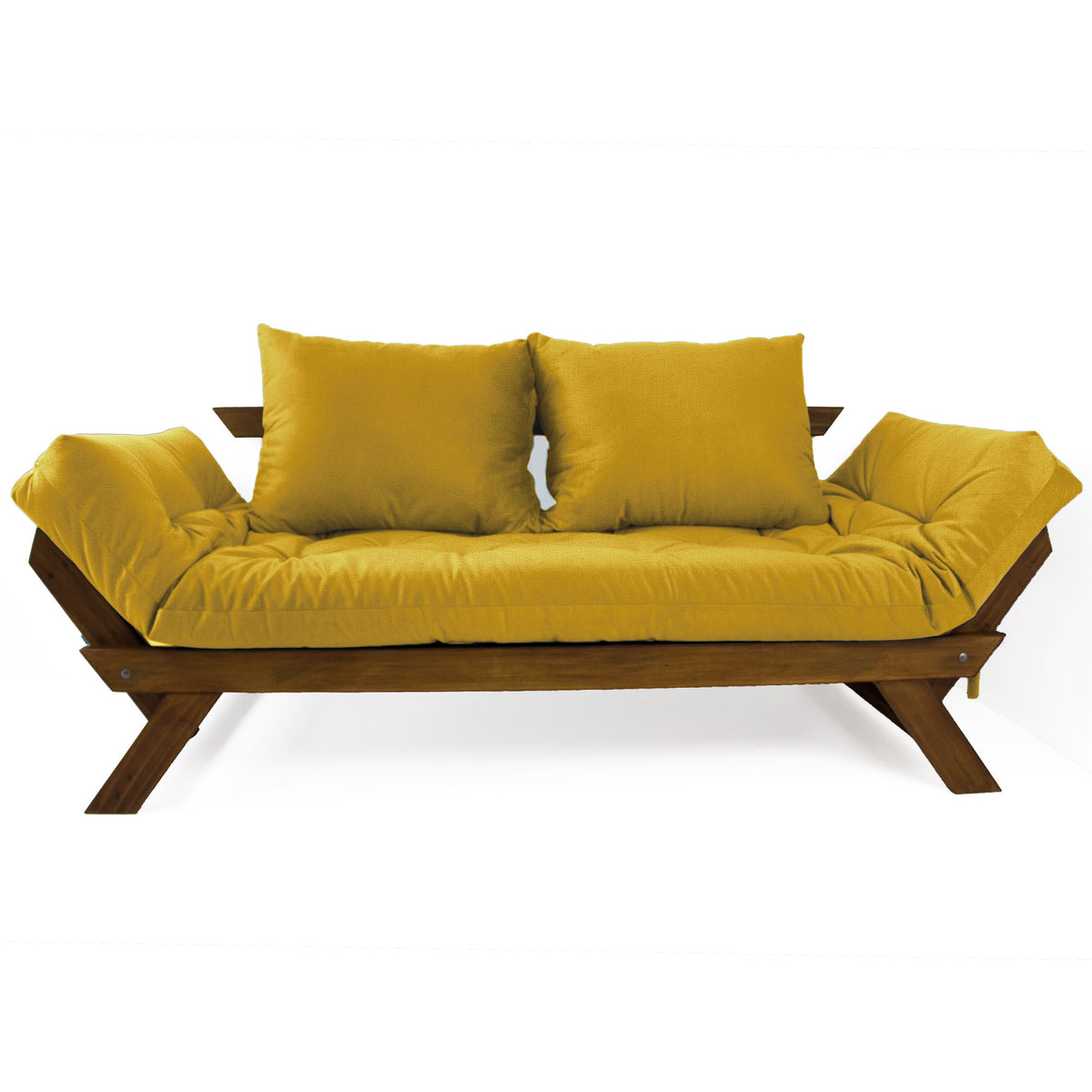 Sofá Cama Reclinável Futon D33 Japão - Madeira Imbuia Tecido Acquablock Cor Amarelo