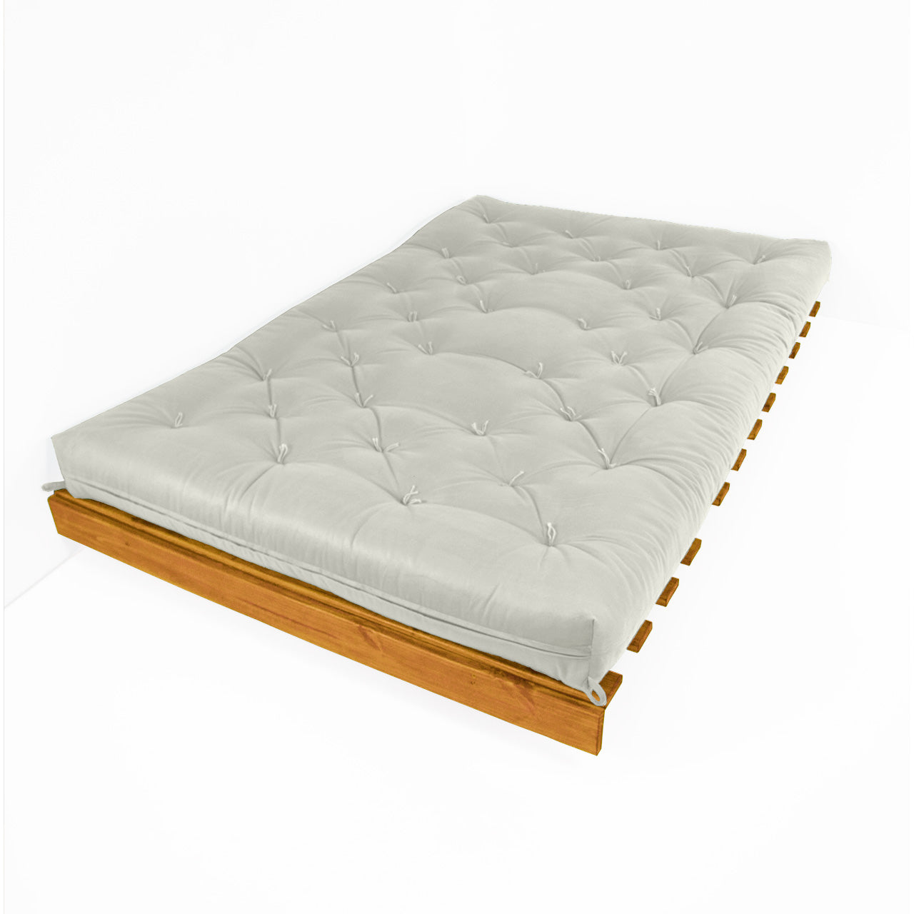 Sofá Cama Casal Futon Tokio Madeira Cor Mel Acquablock Branco Off