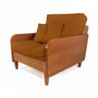 Poltrona Paris II Madeira Maciça Natural - Sarja 100% Algodão - Cor Caramelo
