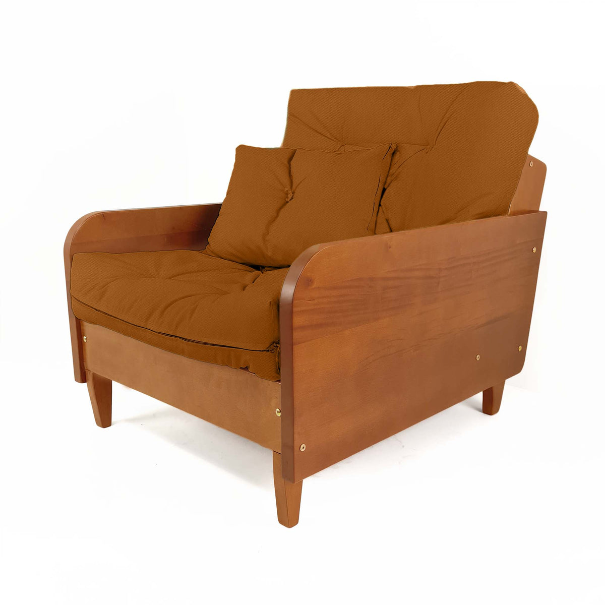Poltrona Paris II Madeira Maciça Natural - Sarja 100% Algodão - Cor Caramelo