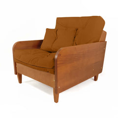 Poltrona Paris II Madeira Maciça Natural - Sarja 100% Algodão - Caramelo