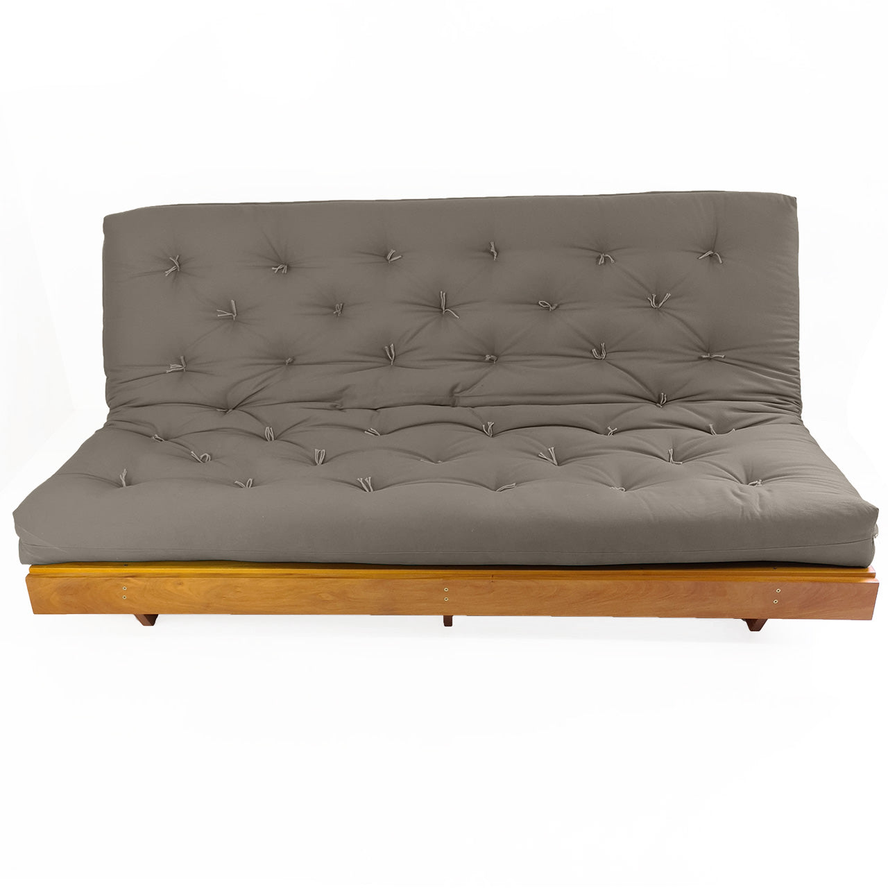 Sofá Cama Futon L Sarja Cinza em Madeira Nobre Maciça