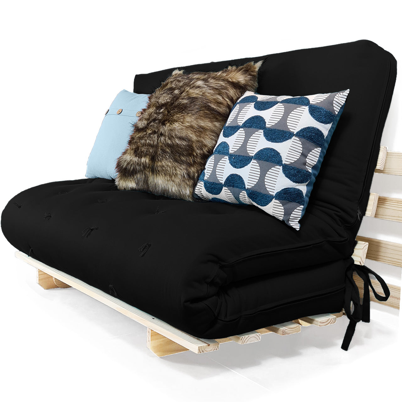 Sofa Cama Casal Futon Oriental Madeira Maciça Acquablock Preto