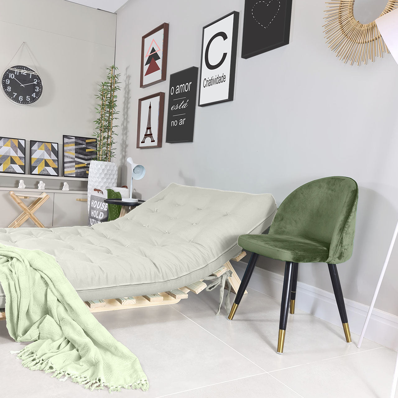 Sofá Cama Casal Futon Tokio Madeira Maciça Acquablock Branco Off