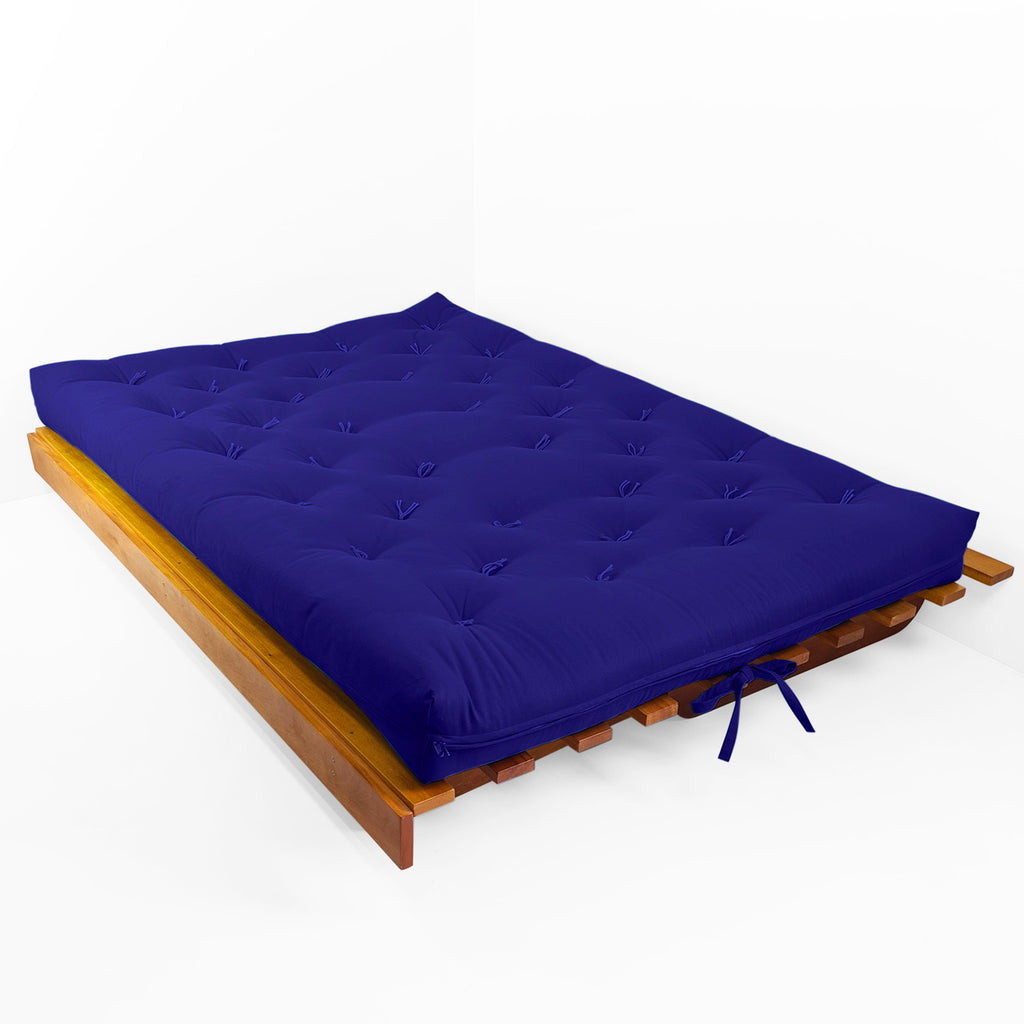 Sofá Cama Futon L Acquablock Azul Royal em Madeira Nobre  Maciça