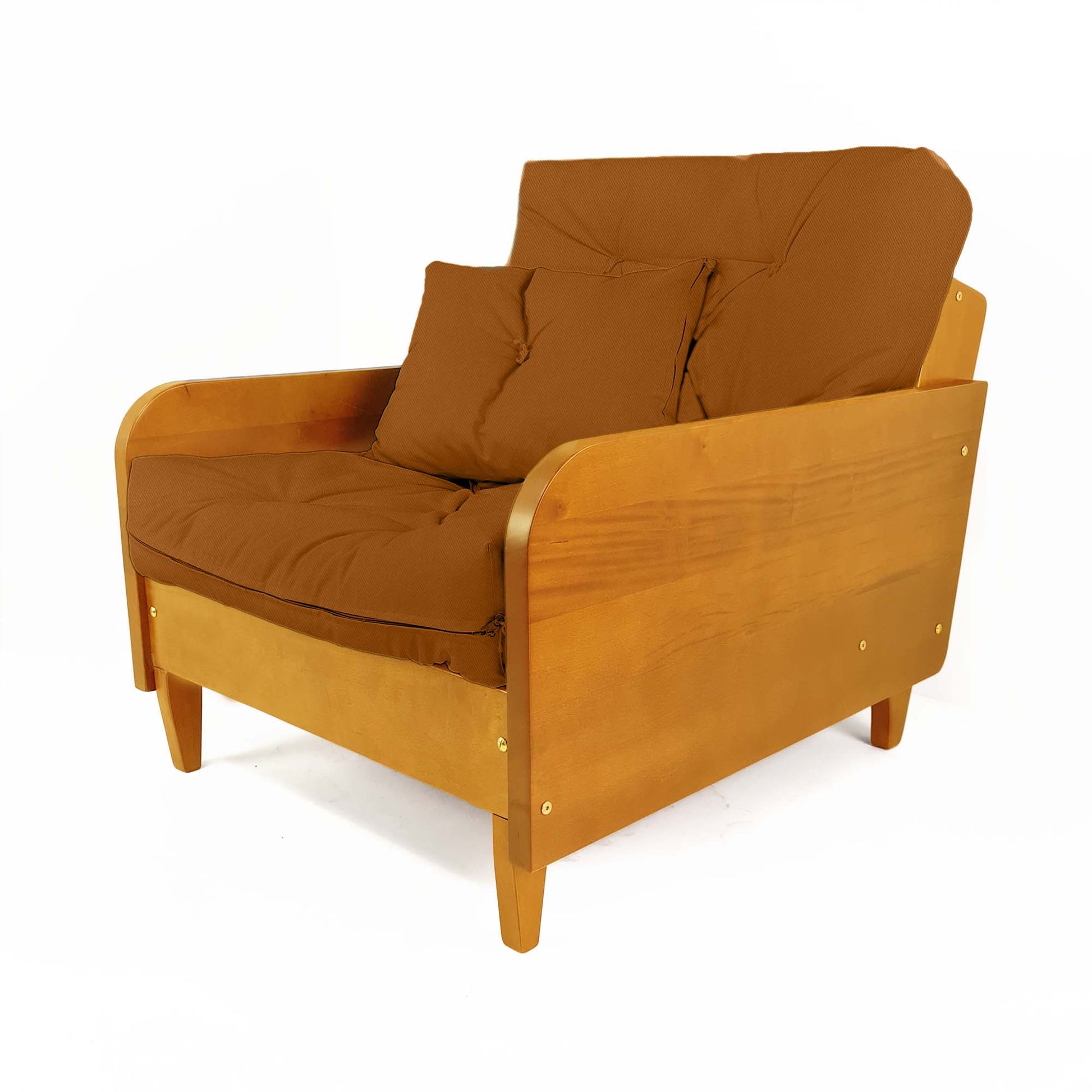 Poltrona Paris Madeira Nobre Natural - Sarja 100% Algodão - Caramelo