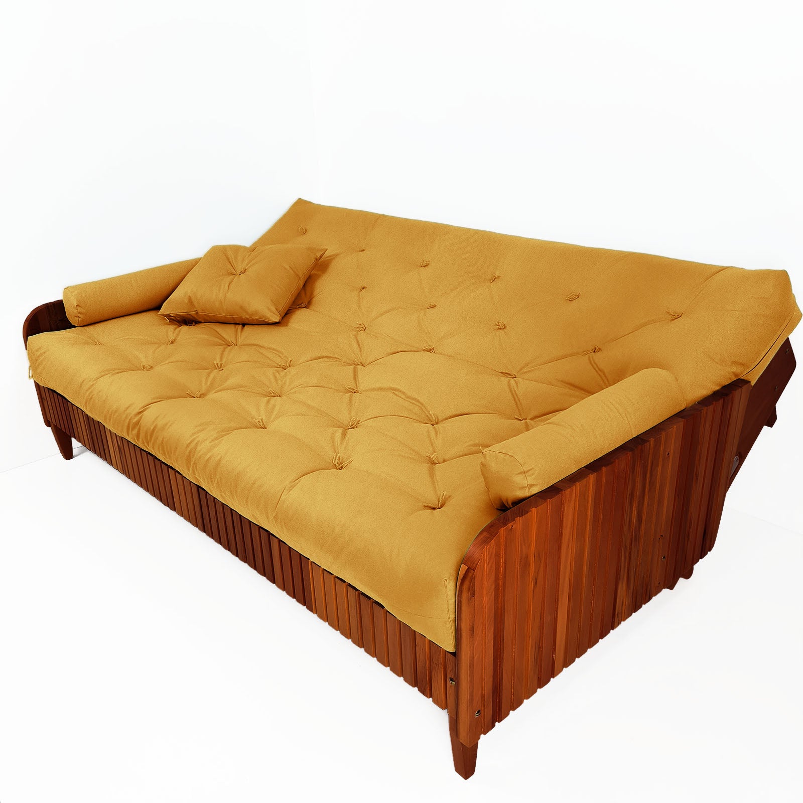 Sofá Cama Paris II Ripado Acquablock Madeira Maciça  Imbuia D33 - Amarelo