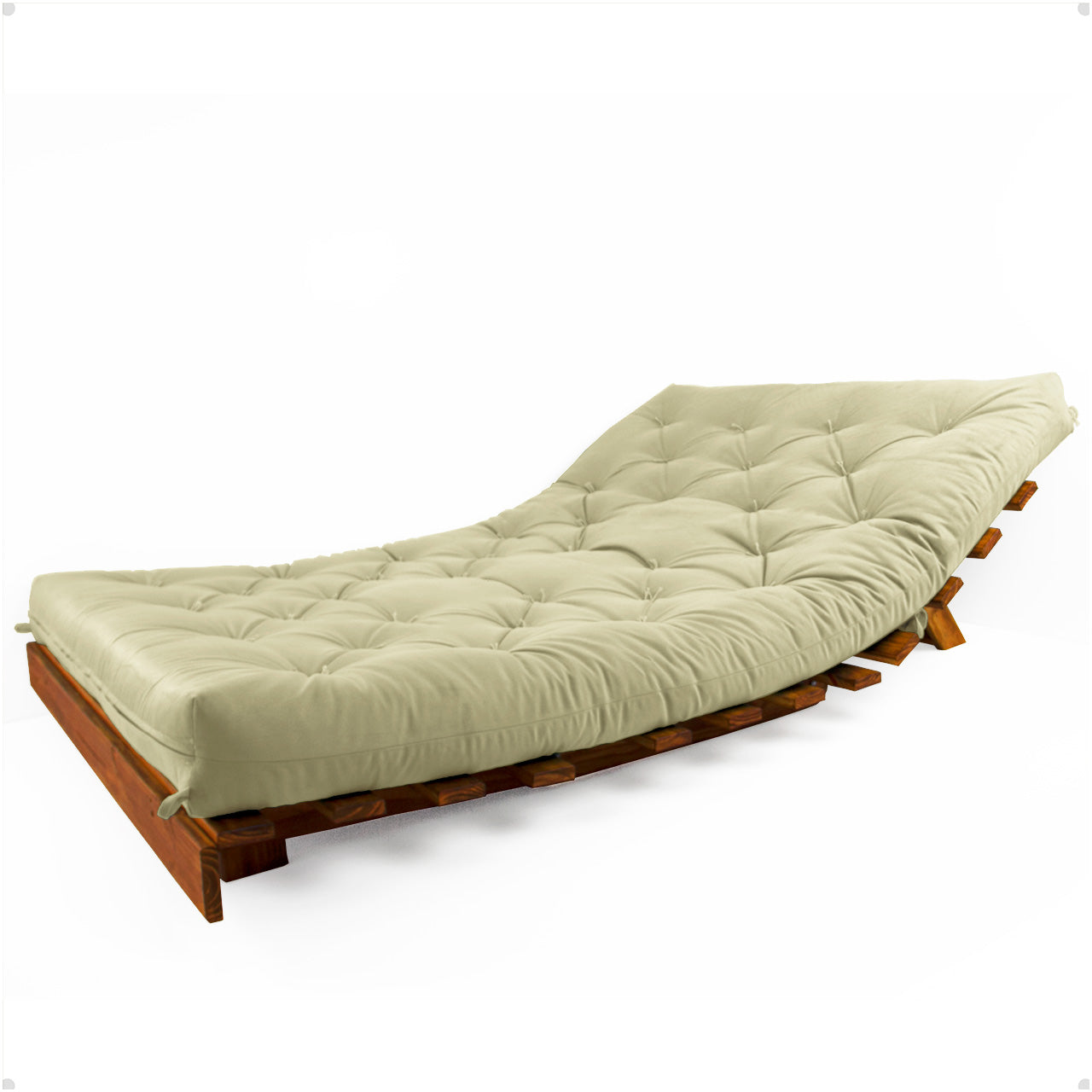 Sofá Cama Casal Futon Tokio D33 Madeira Maciça Cor Imbuia - Bege Claro