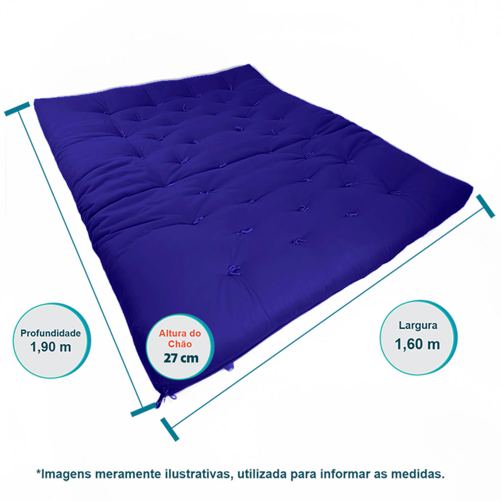 Sofa Cama Futon Oriental King Madeira Pinus Acquablock Azul Royal