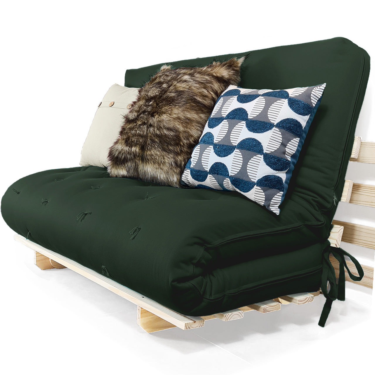 Sofa Cama Casal Futon Oriental D33 Com Madeira Maciça - Verde Militar