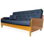 Sofá De Madeira Nobre Cor Mel Futon Paris - Tecido Acquablock Azul Royal