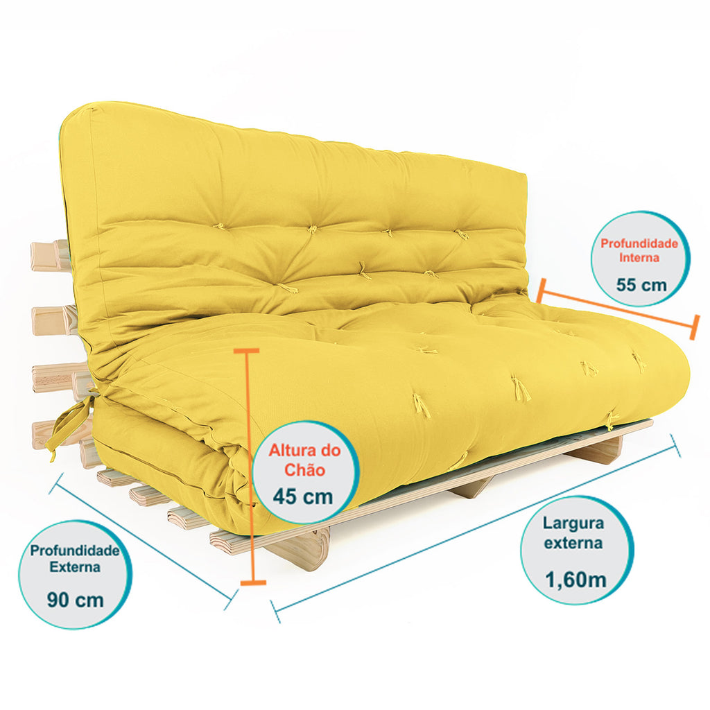 Sofa Cama Futon Oriental King Madeira Pinus Acquablock Amarelo
