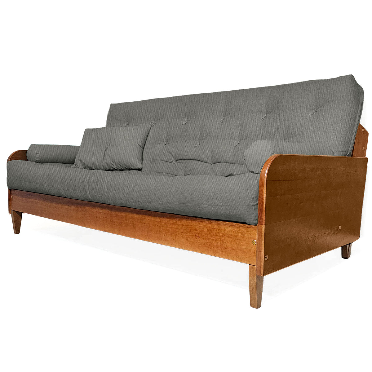 Sofá Cama Casal Futon Paris II Sarja em Madeira Maciça Natural D33 - Cor Cinza