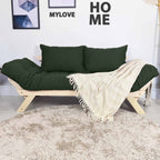 Sofá Cama Reclinável Futon Japão - Madeira Sem Pintura Tecido Sarja Cor Verde Militar