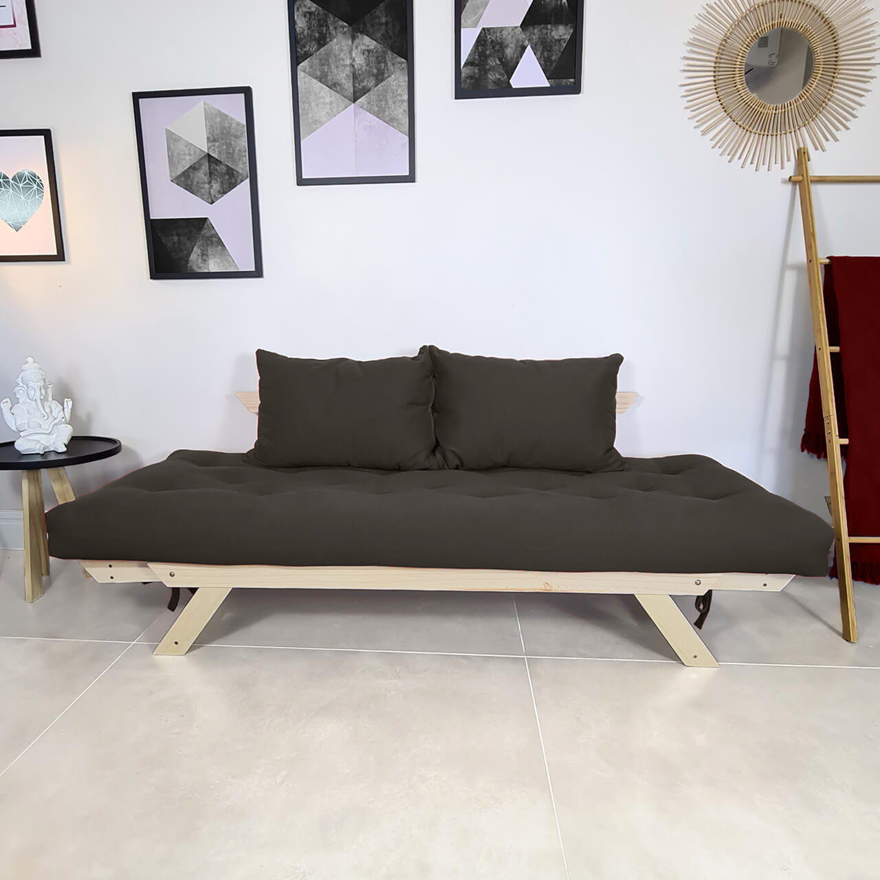 Sofá Japão Futon Acquablock Madeira Sem Pintura - Chumbo