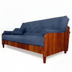 Sofá Cama Casal Futon Paris II Ripado Acquablock Madeira Maciça Imbuia - Cor Azul Royal