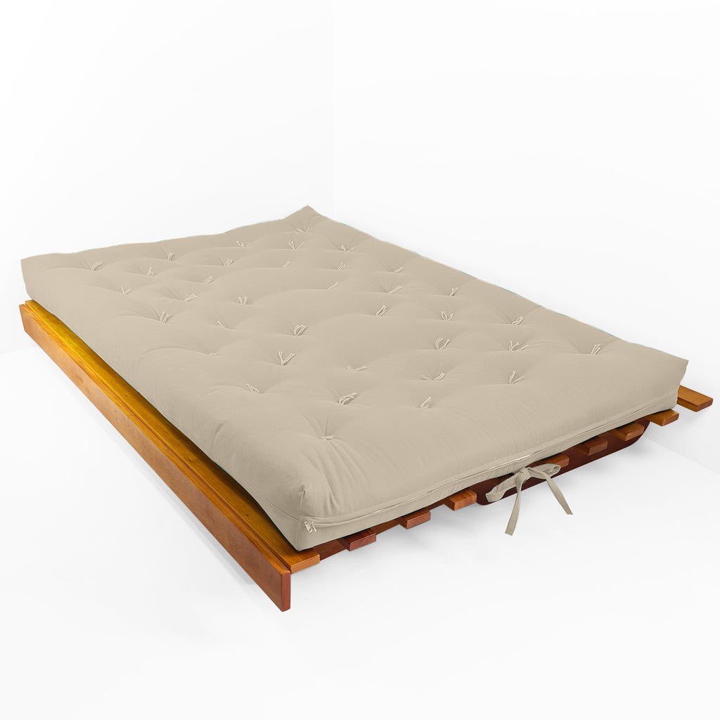Sofá Cama Futon L Sarja Bege em Madeira Nobre Maciça