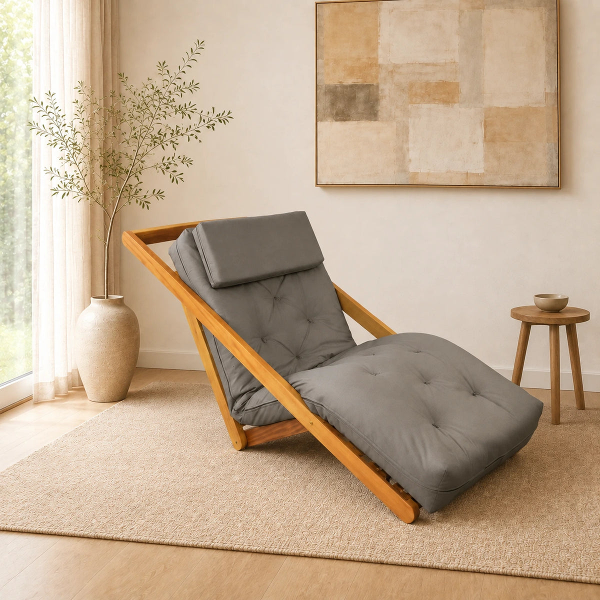 Poltrona New York Reclin�vel Solteiro Sala de Estar Sarja Cinza - ambientada