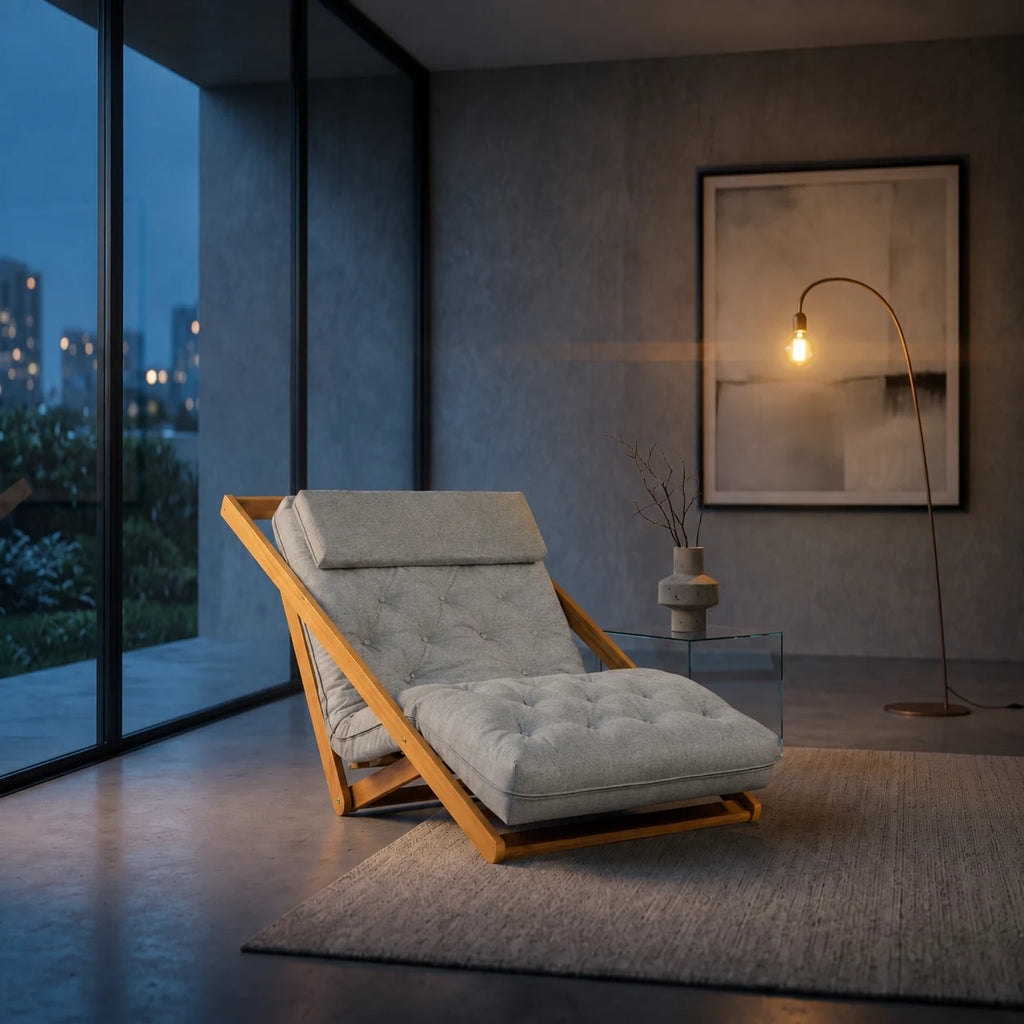 Poltrona New York Reclin�vel Solteiro Sala de Estar Acquablock Cinza Linho - ambientada_noturna_r3