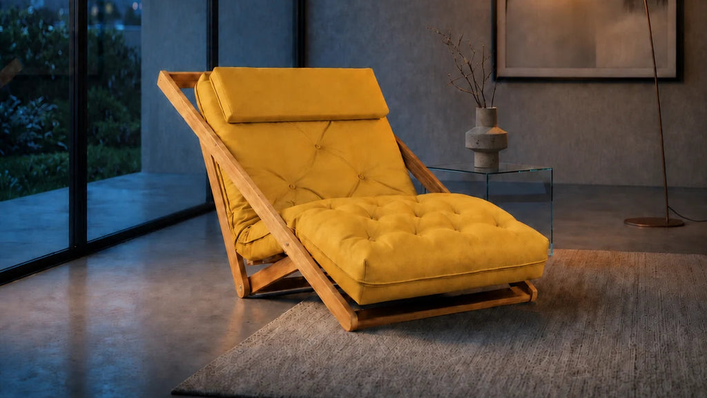 Poltrona New York Reclin�vel Solteiro Sala de Estar Acquablock Amarelo - ambientada_noturna_r3