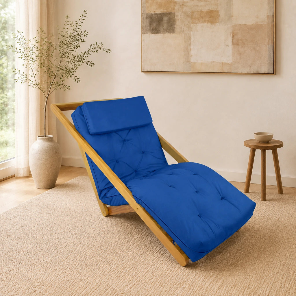 Poltrona New York Reclin�vel Solteiro Sala de Estar Sarja Azul Royal - ambientada