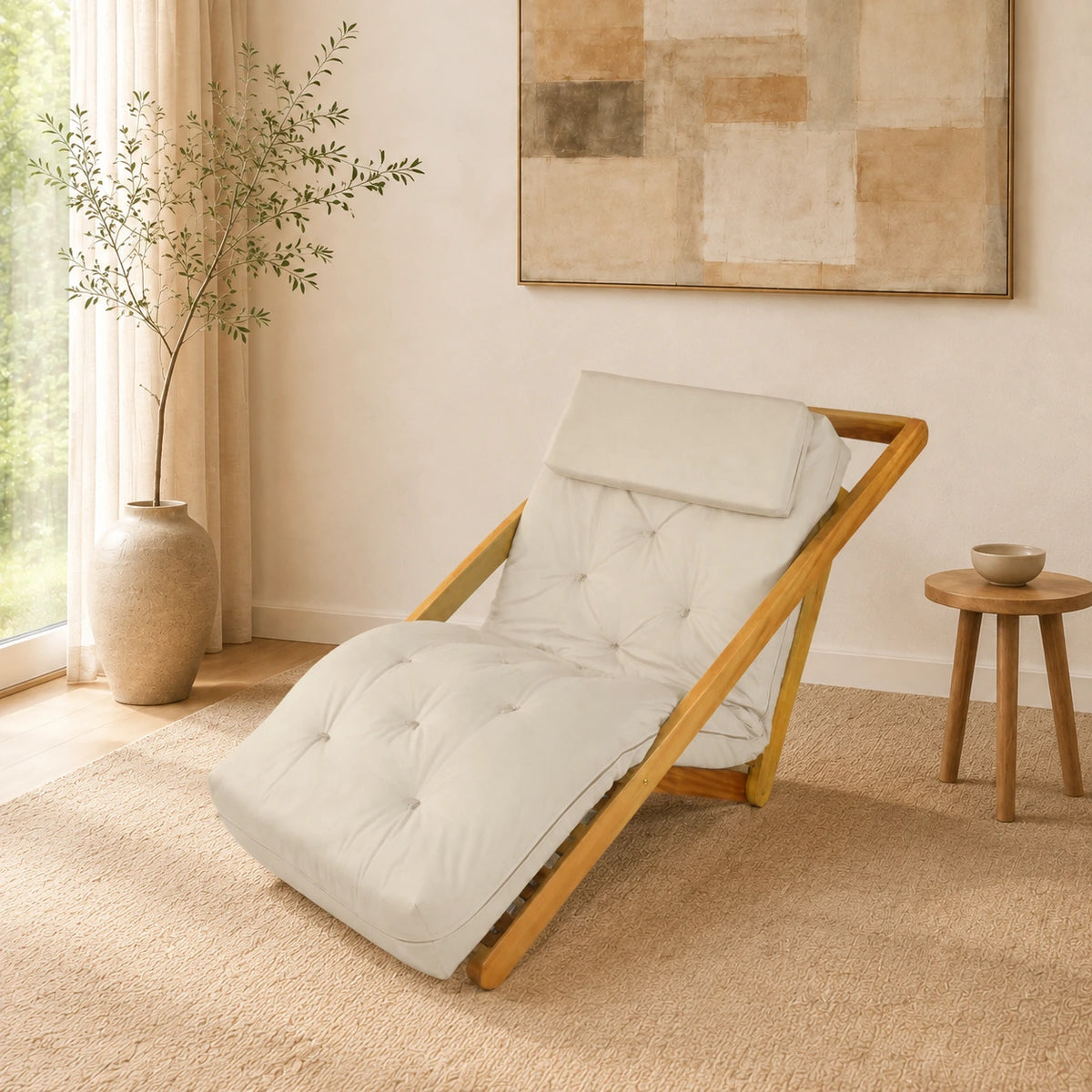 Poltrona New York Reclin�vel Solteiro Sala de Estar Sarja Bege - ambientada