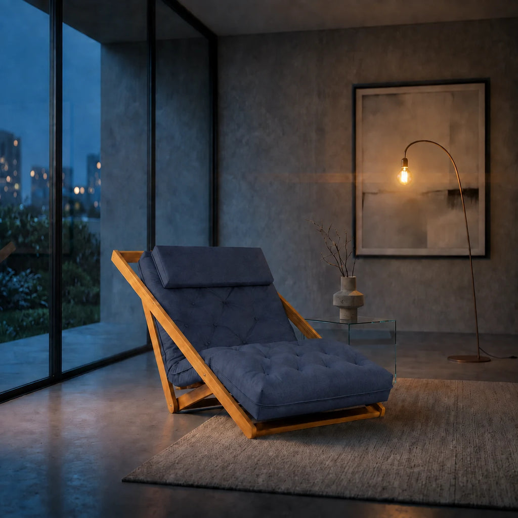 Poltrona New York Reclin�vel Solteiro Sala de Estar Acquablock Azul Royal - ambientada_noturna_r3