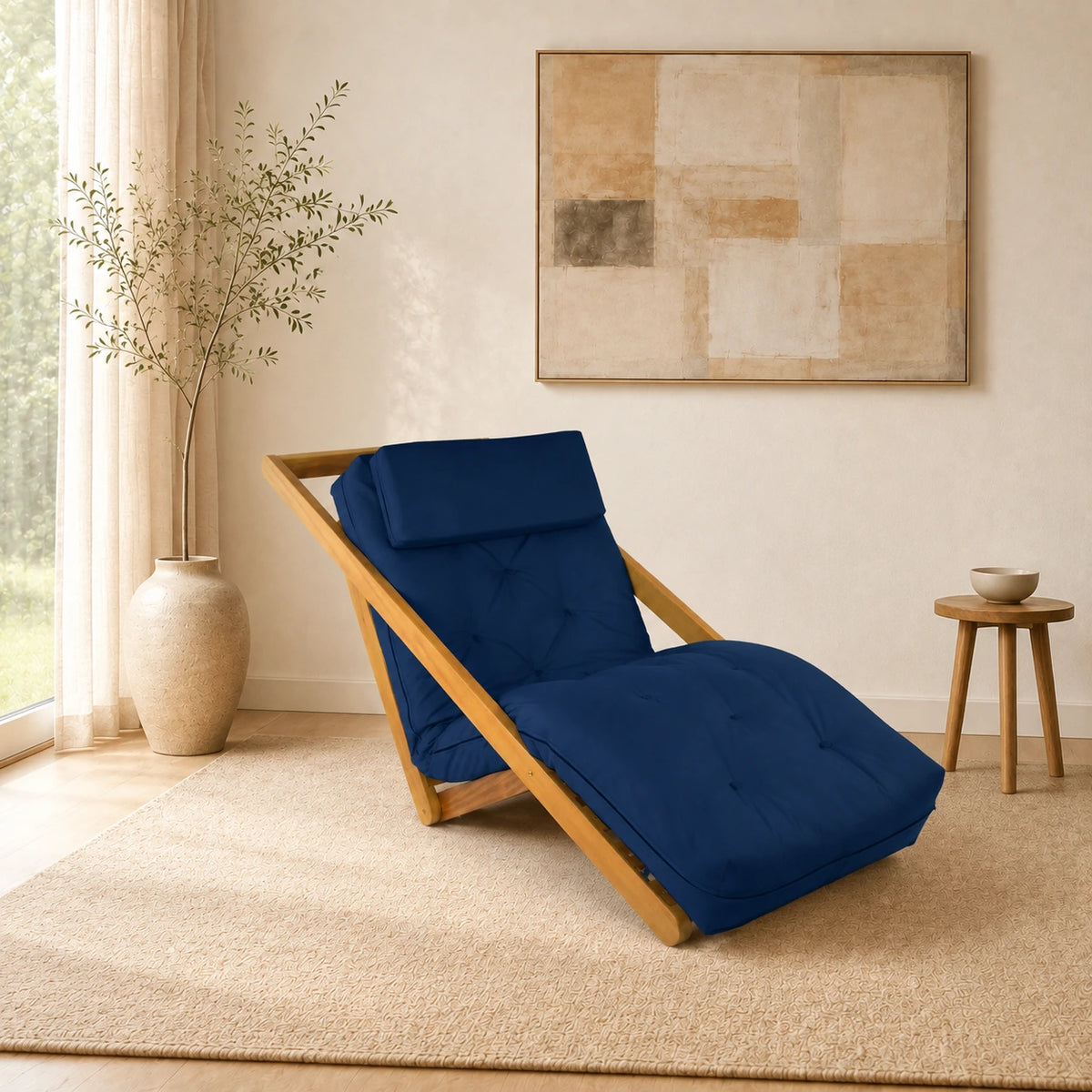 Poltrona New York Reclin�vel Solteiro Sala de Estar Acquablock Azul Royal - ambientada