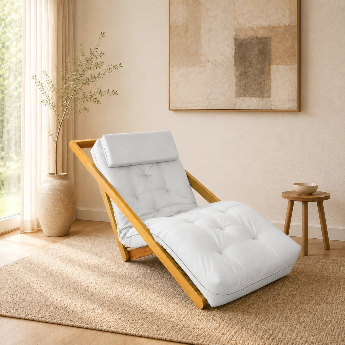 Poltrona New York Reclin�vel Solteiro Sala de Estar Madeira Nobre Acquablock Branco Off - ambientada
