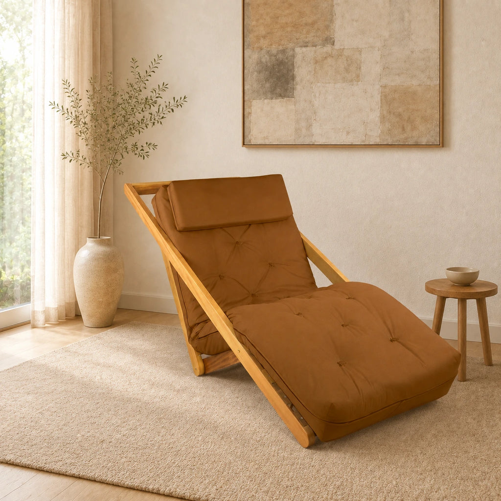 Poltrona New York Reclin�vel Solteiro Sala de Estar Sarja Caramelo - ambientada