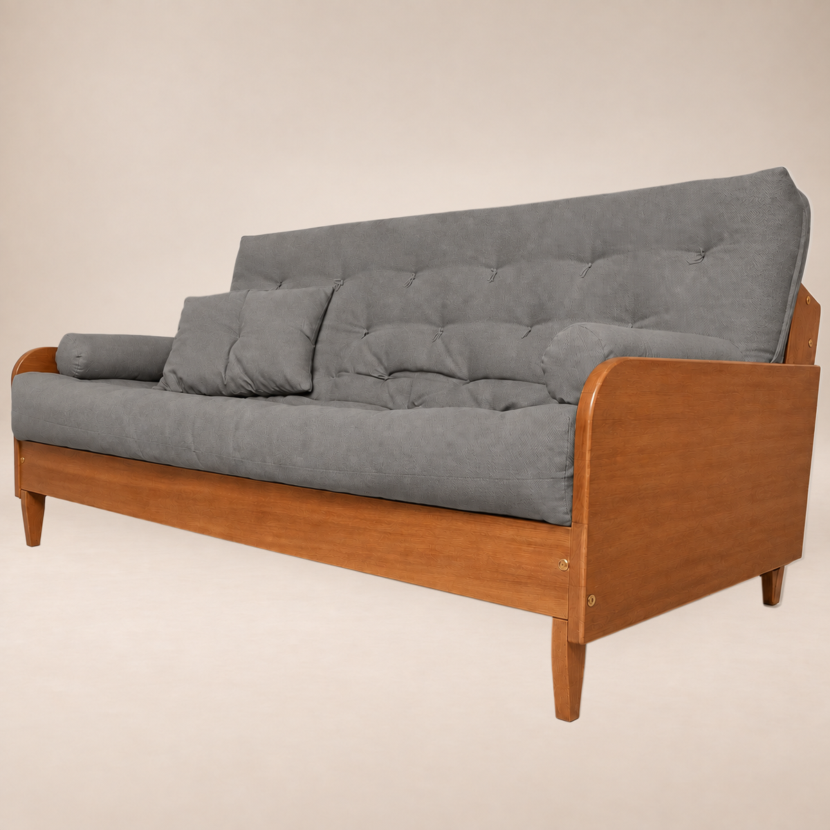 Sofá Cama Casal Futon Paris II Sarja em Madeira Maciça Mel - Cor Cinza