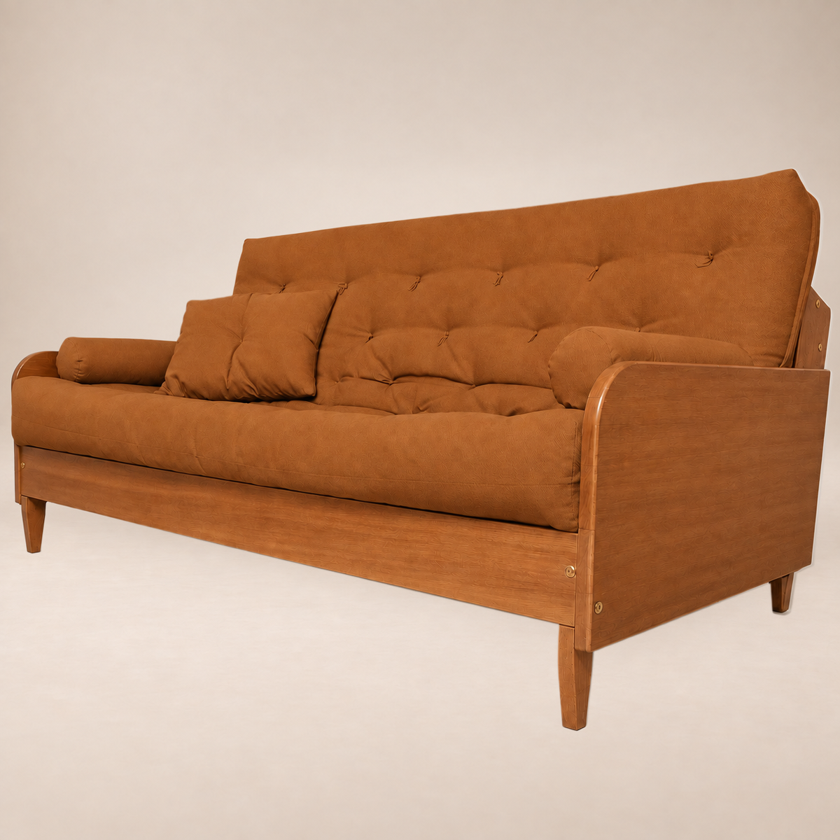 Sofá Cama Casal Futon Paris II Sarja em Madeira Maciça Mel - Cor Caramelo