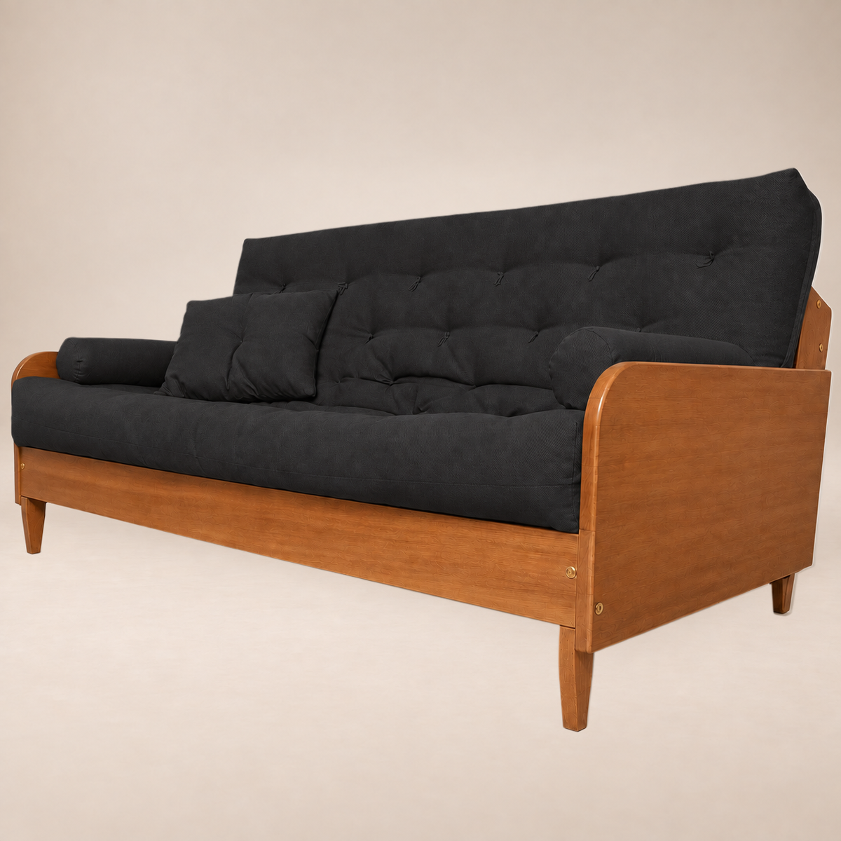 Sofá Cama Casal Futon Paris II Sarja em Madeira Maciça Mel - Cor Preto