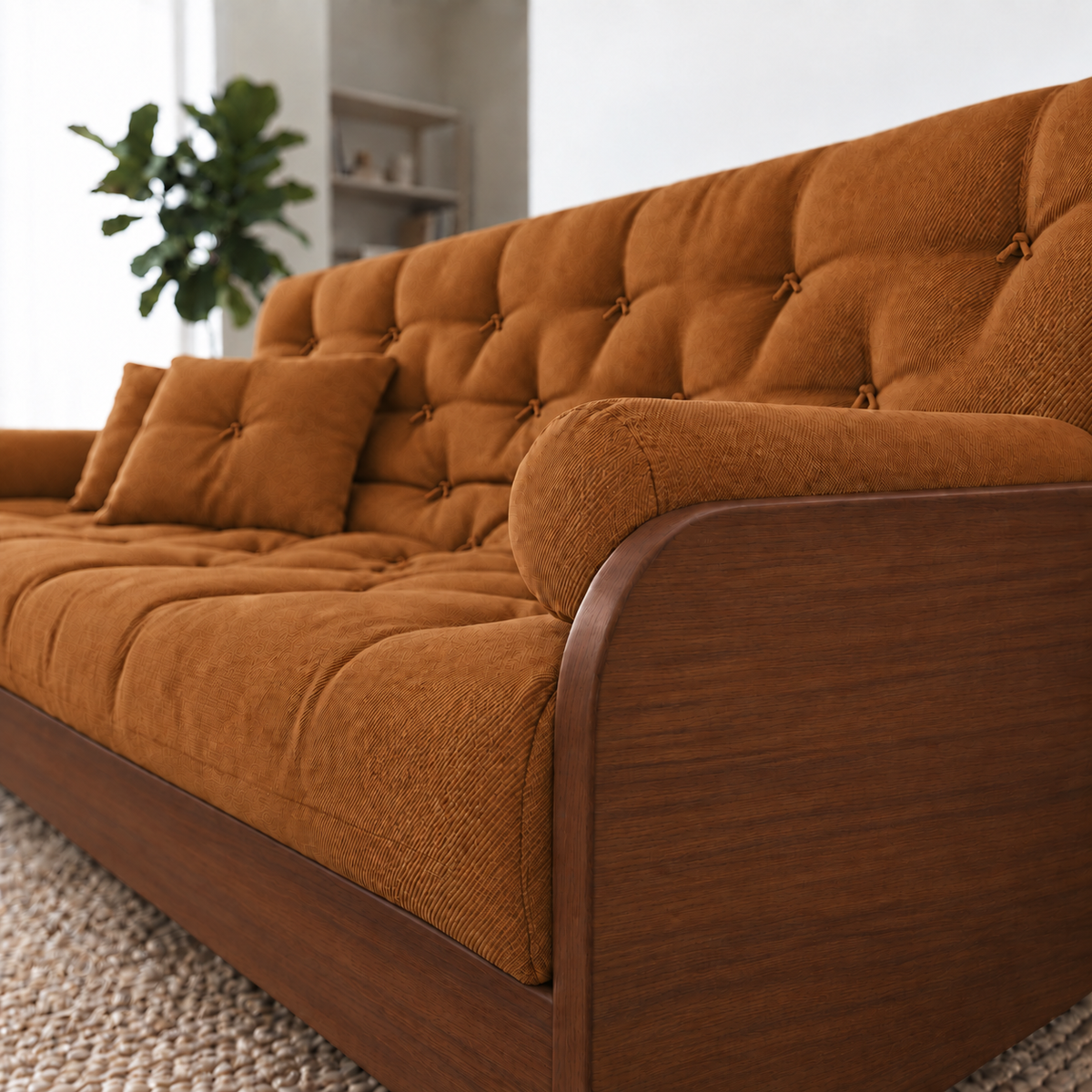 Sofá Cama Casal Futon Paris II Sarja em Madeira Maciça Imbuia - Cor Caramelo - detalhe do produto e da madeira
