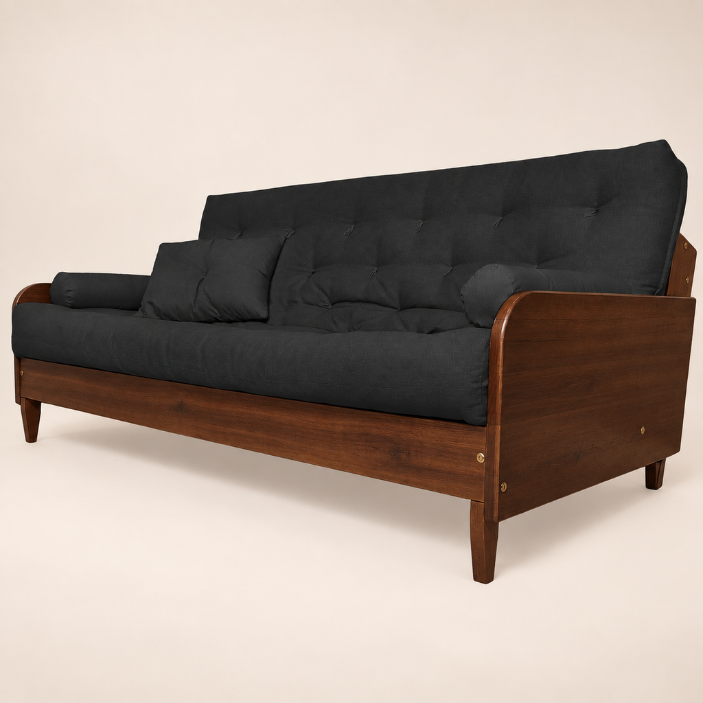 Sofá Cama Casal Futon Paris II Sarja em Madeira Maciça Imbuia - Cor Preto